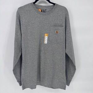 Carhartt Mens Long Sleeve Pocket T-Shirt Workwear Small Tee Heather Gray New